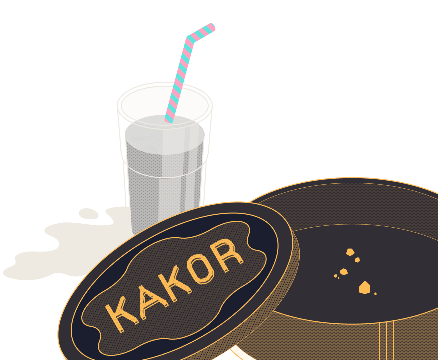 Illustration på en tom kakburk och ett glas med mjölk